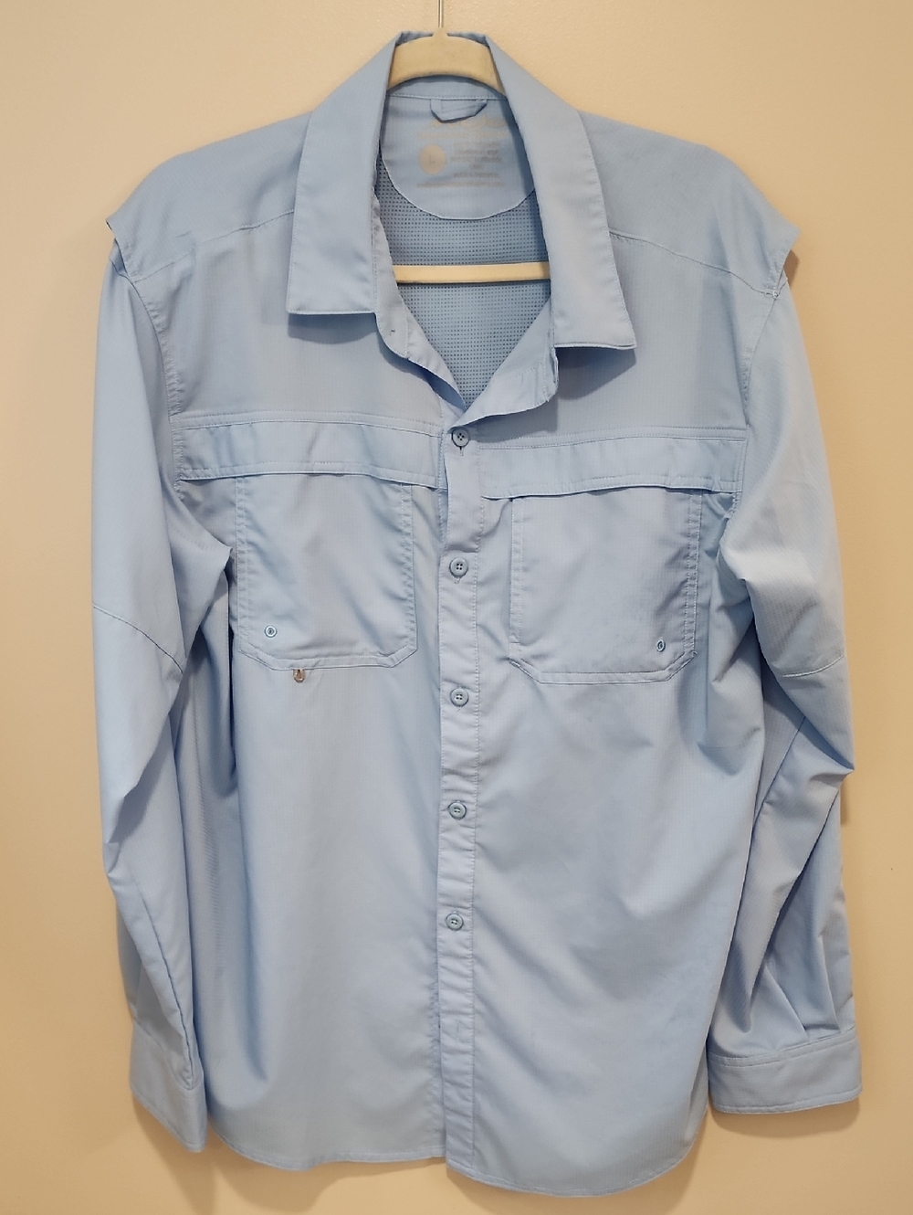 Mojo Sportswear Company Long Sleeve Technical Fishing Shirt Button Up Blue sz Lg